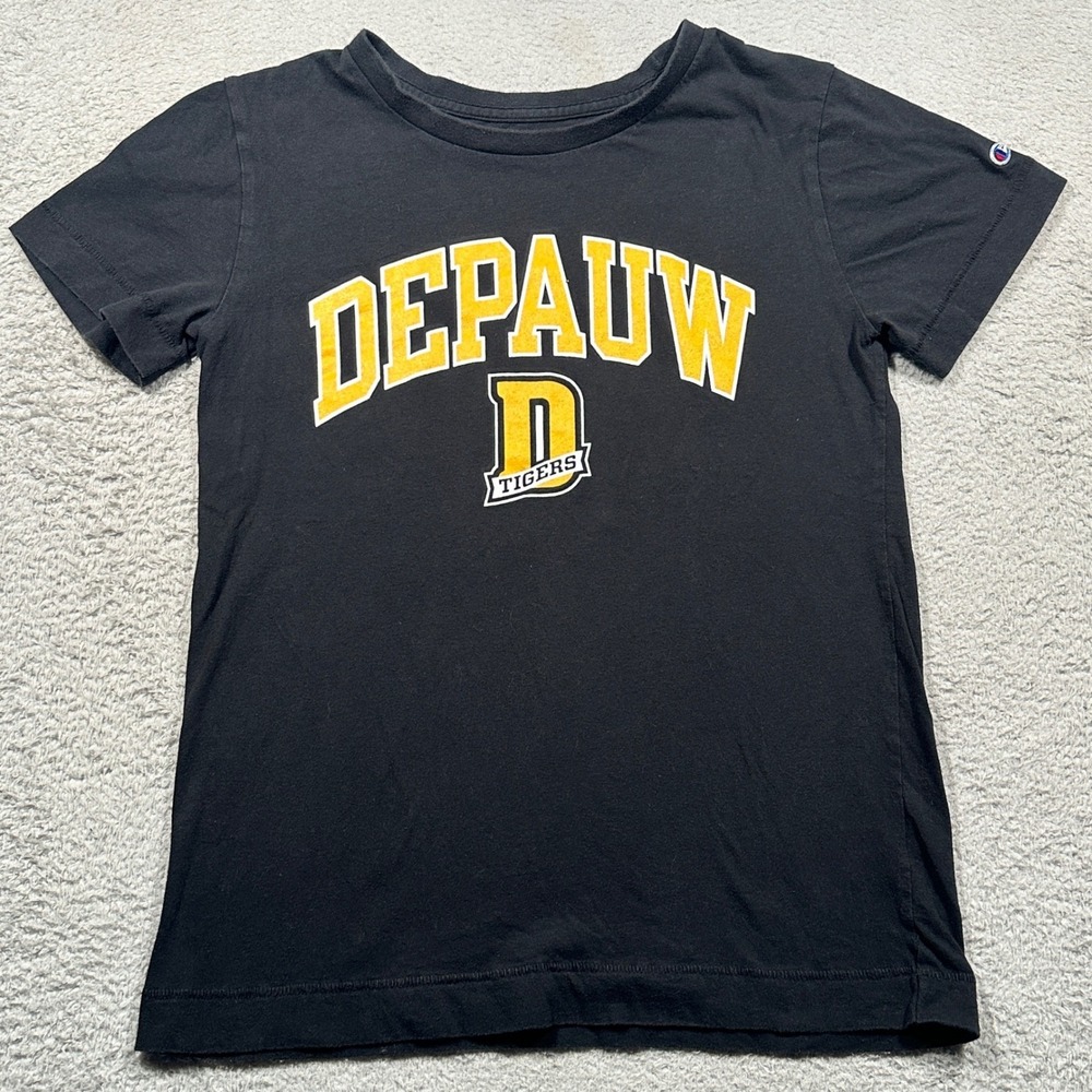 Champion DePauw University Tigers T-Shirt S Black Short Sleeve College Tee‎